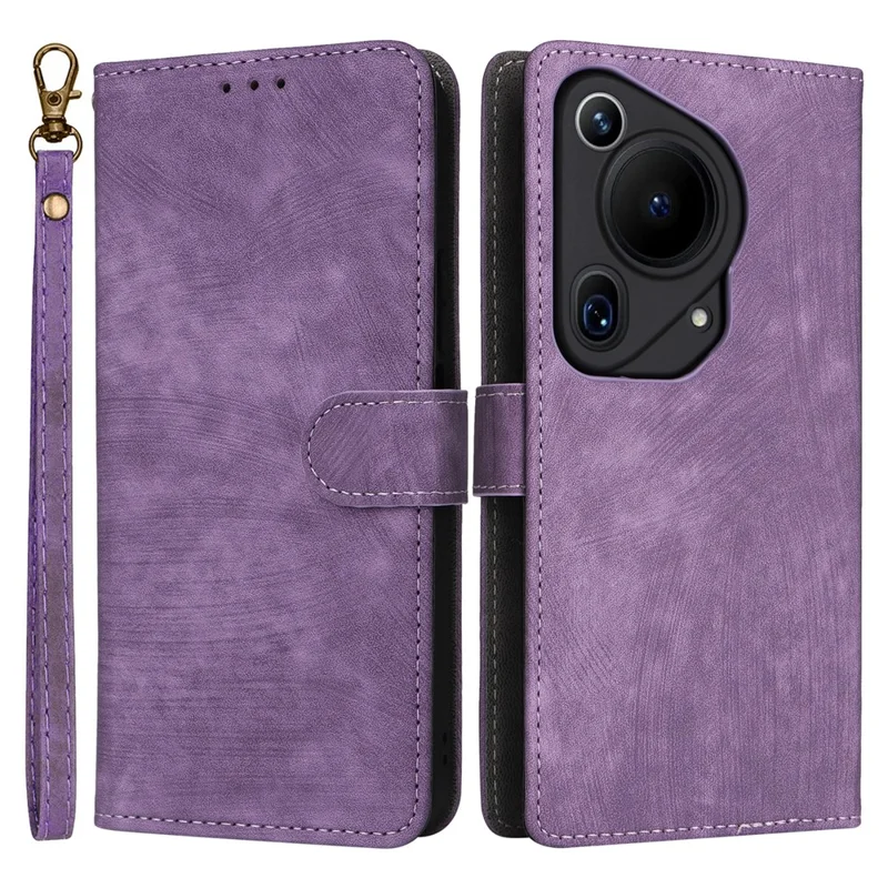 For Huawei Pura 70 Ultra Case with Hand Strap RFID Blocking Wallet Leather Cover - Purple