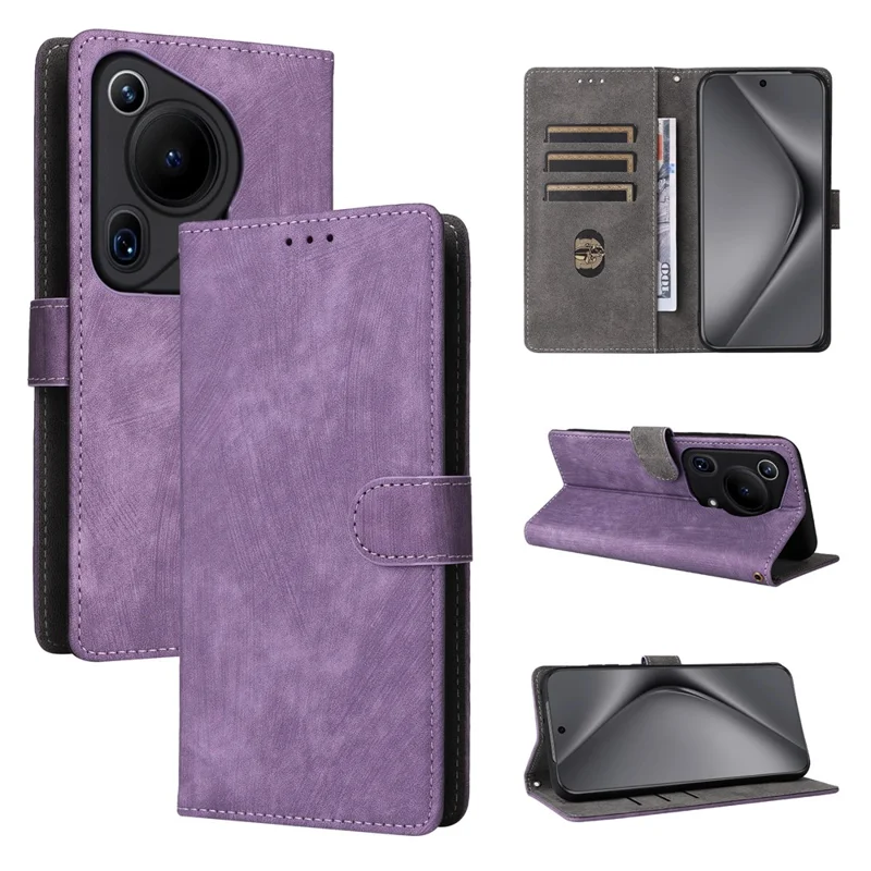 For Huawei Pura 70 Ultra Case with Hand Strap RFID Blocking Wallet Leather Cover - Purple