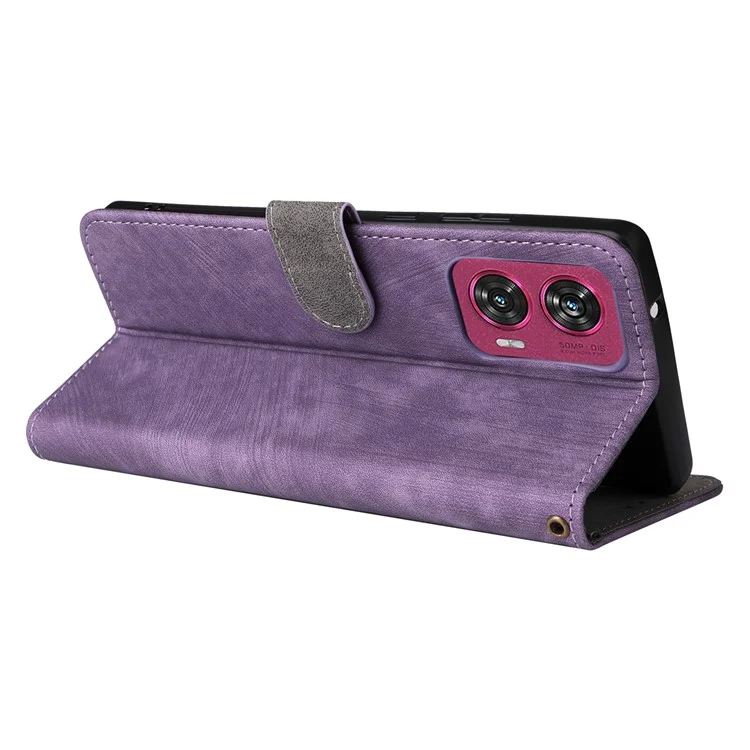 Pour Motorola Edge 50 Fusion 5G, étui antichoc RFID Blocking, étui en cuir PU - Violet