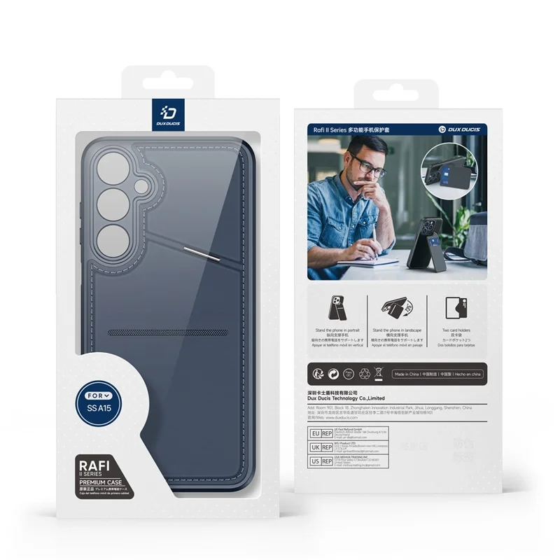 DUX DUCIS Rafi II Serie für Samsung Galaxy A15 4G / A15 5G Hülle RFID-Blockierung PU+TPU Rückseite Handyhülle - Blau