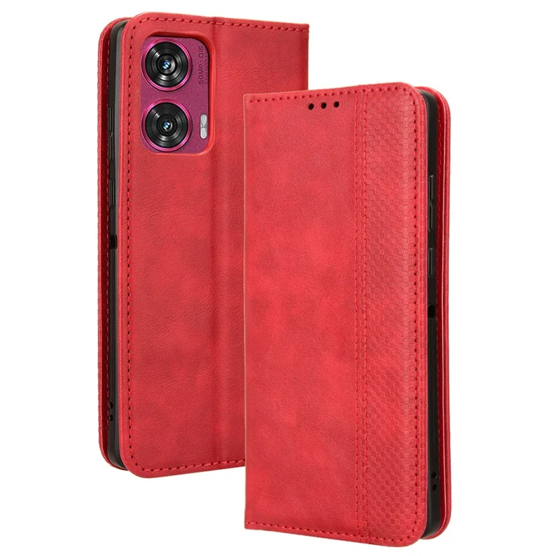 For Motorola Edge 50 Fusion 5G Case Stand Wallet Retro Leather Phone Cover - Red