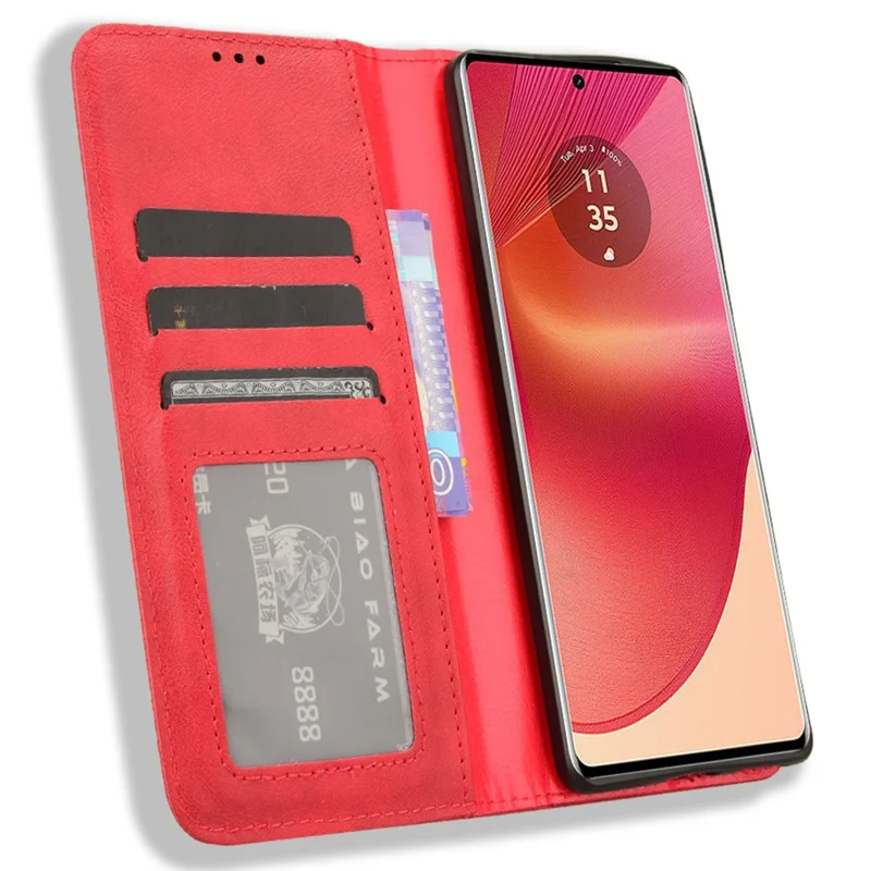 For Motorola Edge 50 Fusion 5G Case Stand Wallet Retro Leather Phone Cover - Red