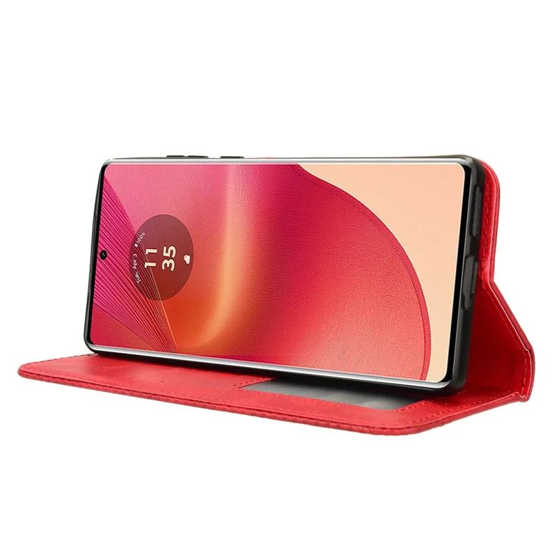 For Motorola Edge 50 Fusion 5G Case Stand Wallet Retro Leather Phone Cover - Red