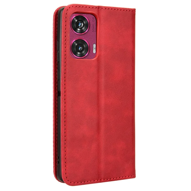 For Motorola Edge 50 Fusion 5G Case Stand Wallet Retro Leather Phone Cover - Red