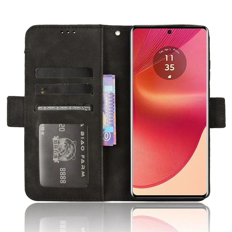 Für Motorola Edge 50 Fusion 5G Hülle mit mehreren Kartenfächern, Leder-Flip-Handyhülle - Schwarz