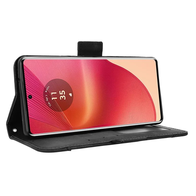 Für Motorola Edge 50 Fusion 5G Hülle mit mehreren Kartenfächern, Leder-Flip-Handyhülle - Schwarz
