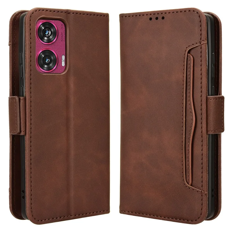 For Motorola Edge 50 Fusion 5G Case Multiple Card Holders Leather Flip Phone Cover - Brown