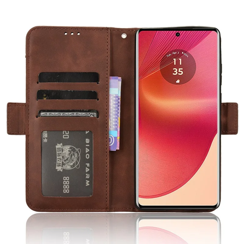 For Motorola Edge 50 Fusion 5G Case Multiple Card Holders Leather Flip Phone Cover - Brown