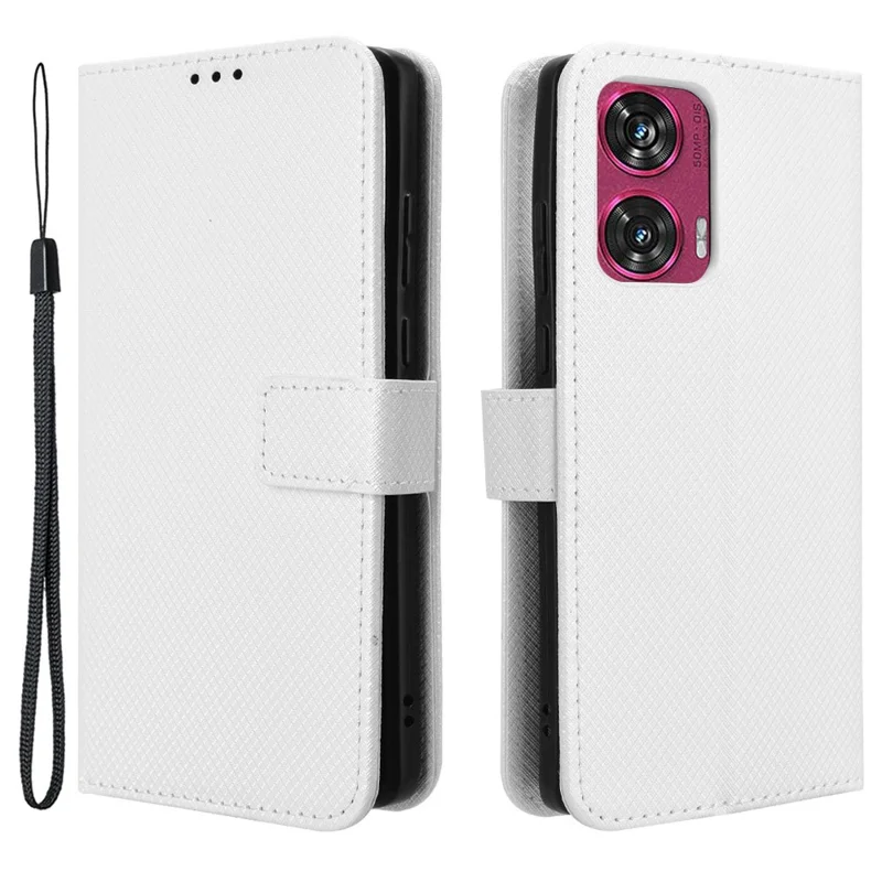 For Motorola Edge 50 Fusion 5G Case Flip Wallet Diamond Texture PU Leather Phone Cover - White