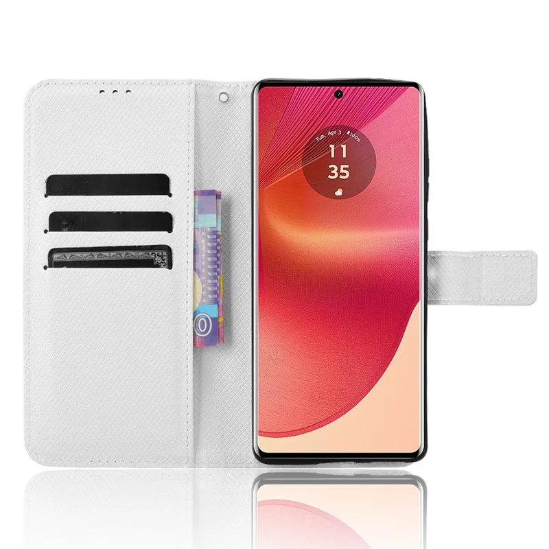 For Motorola Edge 50 Fusion 5G Case Flip Wallet Diamond Texture PU Leather Phone Cover - White