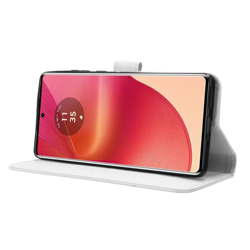 For Motorola Edge 50 Fusion 5G Case Flip Wallet Diamond Texture PU Leather Phone Cover - White