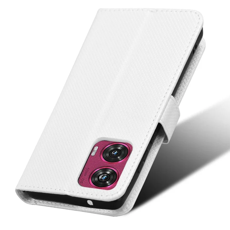 For Motorola Edge 50 Fusion 5G Case Flip Wallet Diamond Texture PU Leather Phone Cover - White