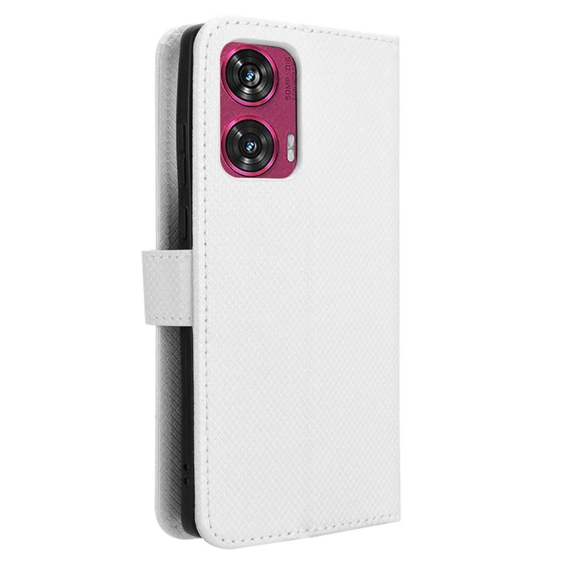 For Motorola Edge 50 Fusion 5G Case Flip Wallet Diamond Texture PU Leather Phone Cover - White