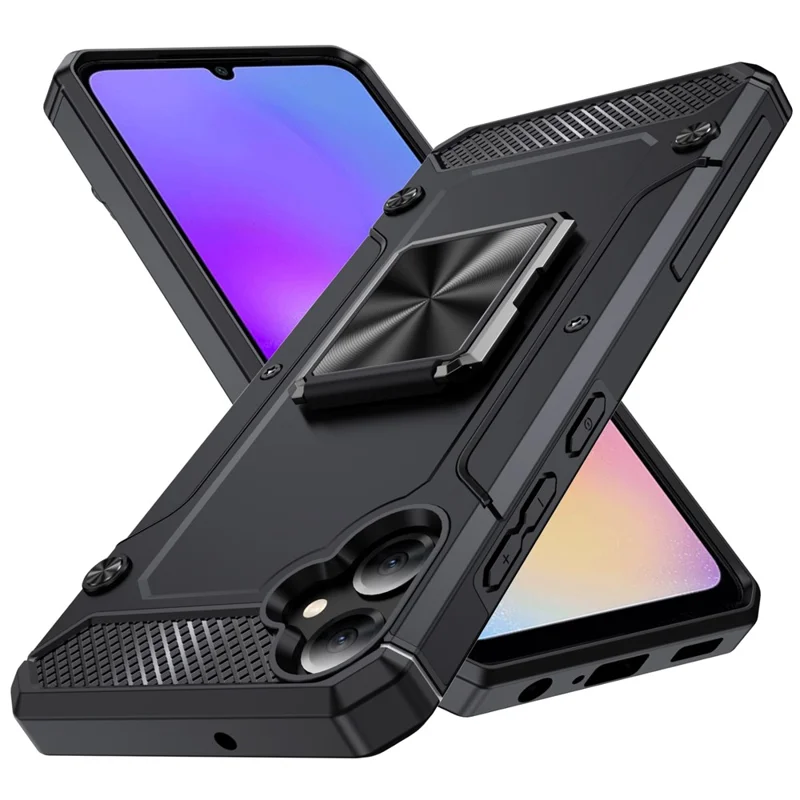 Bulk Purchasing For Samsung Galaxy A05 4G Case Ring Holder Kickstand TPU+PC Hybrid Phone Cover - Black