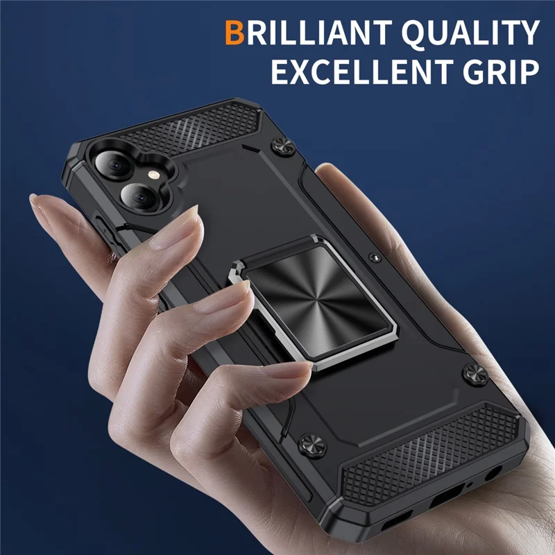 Bulk Purchasing For Samsung Galaxy A05 4G Case Ring Holder Kickstand TPU+PC Hybrid Phone Cover - Black