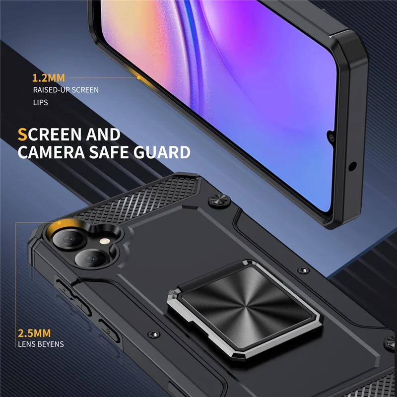 Bulk Purchasing For Samsung Galaxy A05 4G Case Ring Holder Kickstand TPU+PC Hybrid Phone Cover - Black