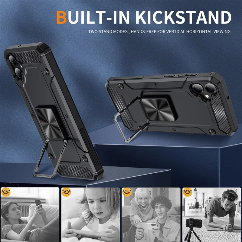 Bulk Purchasing For Samsung Galaxy A05 4G Case Ring Holder Kickstand TPU+PC Hybrid Phone Cover - Black