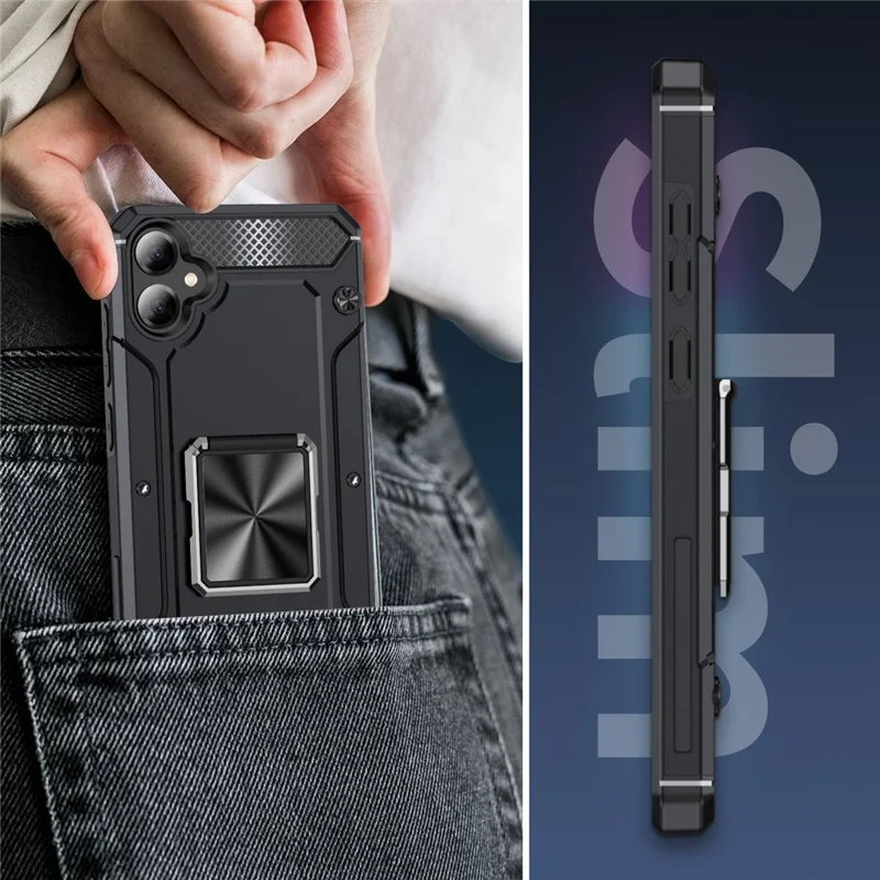 Bulk Purchasing For Samsung Galaxy A05 4G Case Ring Holder Kickstand TPU+PC Hybrid Phone Cover - Black