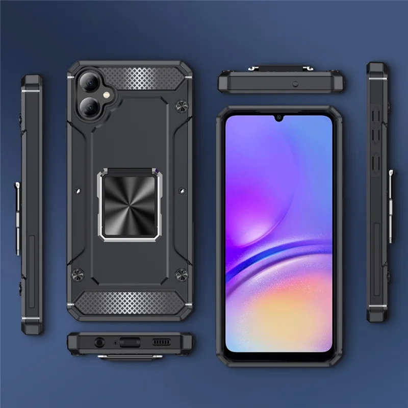 Bulk Purchasing For Samsung Galaxy A05 4G Case Ring Holder Kickstand TPU+PC Hybrid Phone Cover - Black