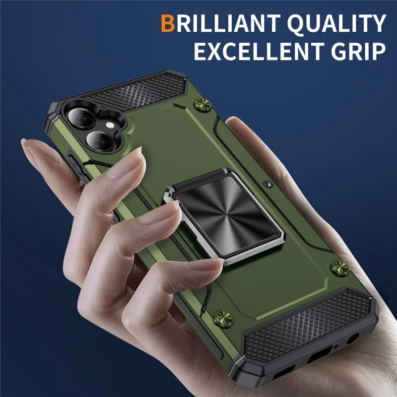 Acquisto all'ingrosso per Samsung Galaxy A05 4G Case Ring Holder Kickstand TPU+PC Hybrid Phone Cover - Army Green