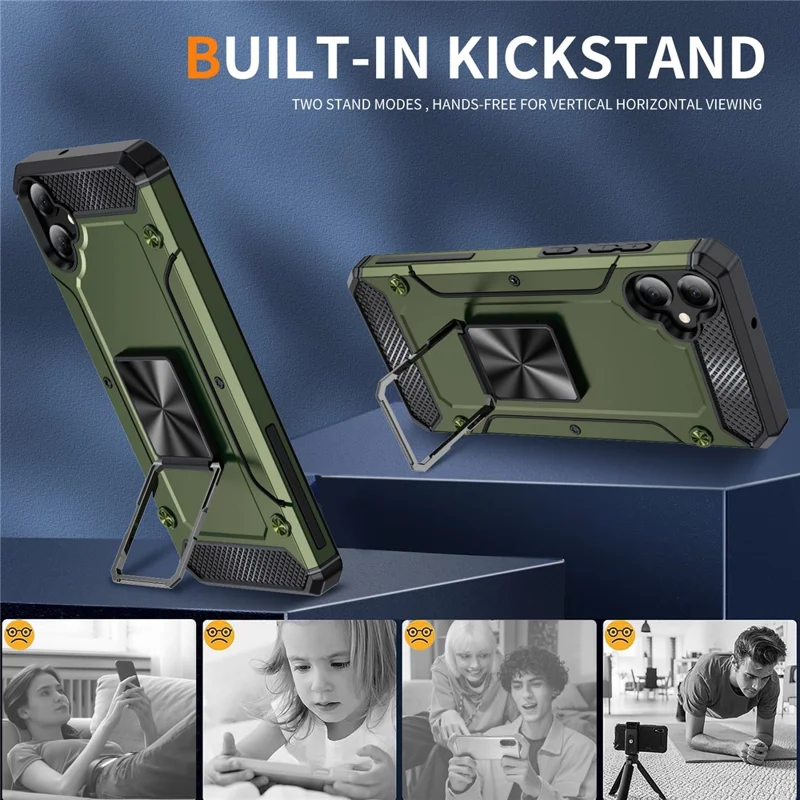 Acquisto all'ingrosso per Samsung Galaxy A05 4G Case Ring Holder Kickstand TPU+PC Hybrid Phone Cover - Army Green