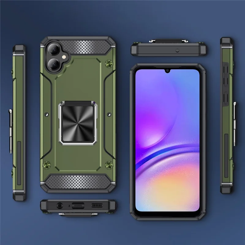 Acquisto all'ingrosso per Samsung Galaxy A05 4G Case Ring Holder Kickstand TPU+PC Hybrid Phone Cover - Army Green