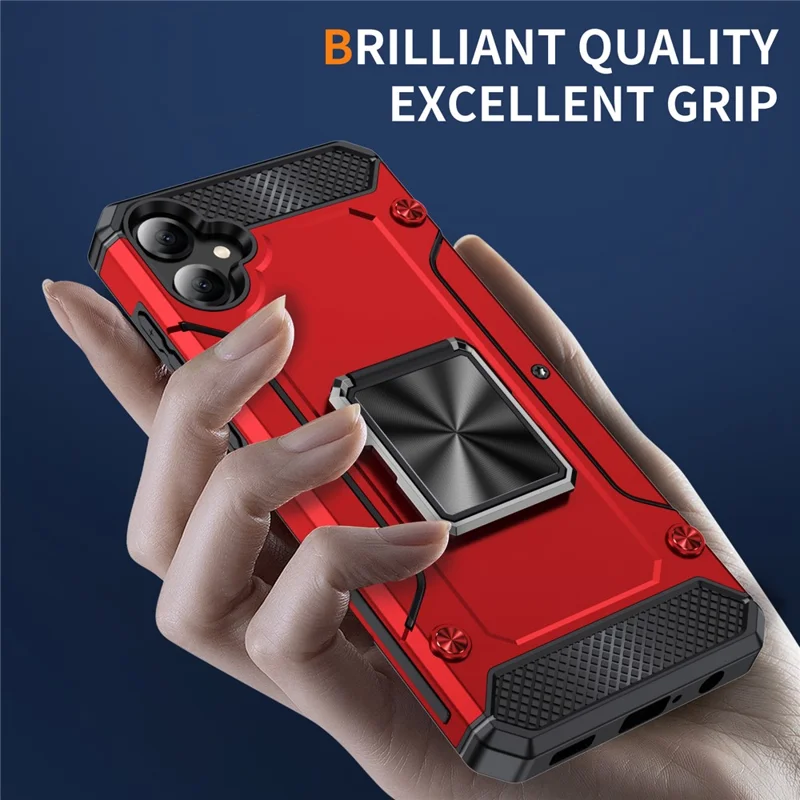 Bulk Purchasing For Samsung Galaxy A05 4G Case Ring Holder Kickstand TPU+PC Hybrid Phone Cover - Red