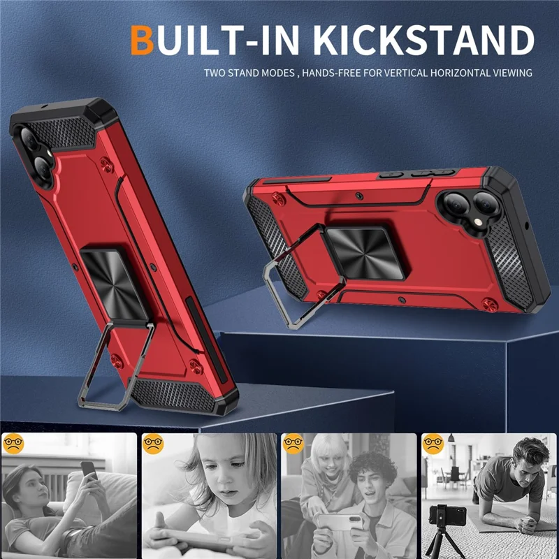 Bulk Purchasing For Samsung Galaxy A05 4G Case Ring Holder Kickstand TPU+PC Hybrid Phone Cover - Red