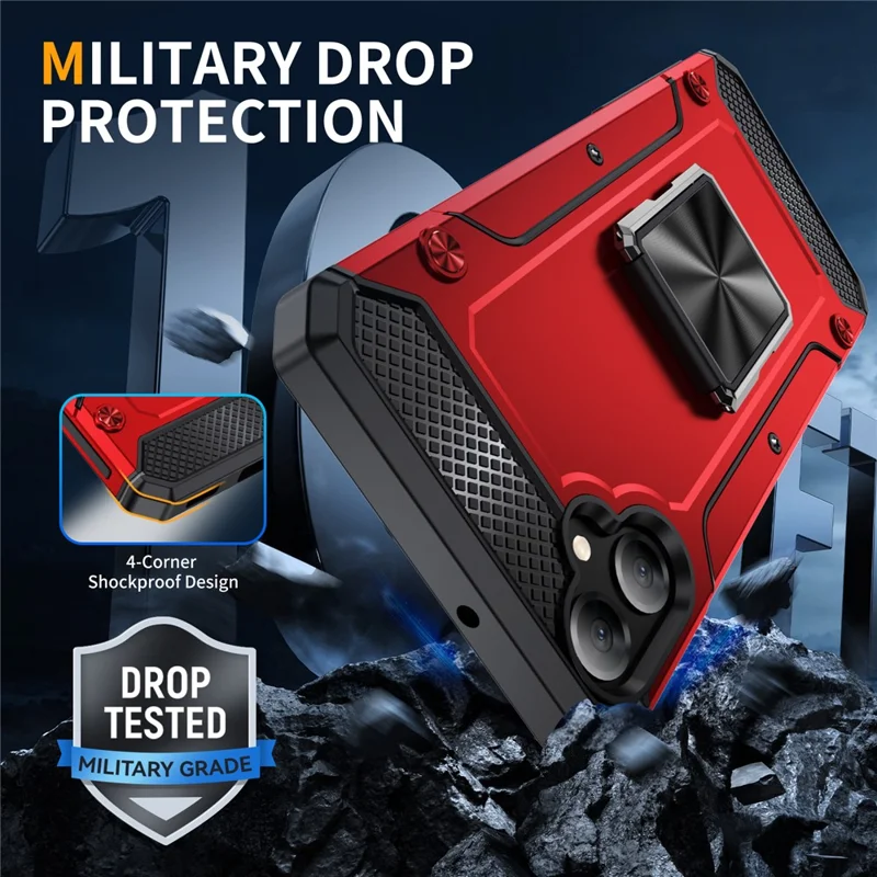 Bulk Purchasing For Samsung Galaxy A05 4G Case Ring Holder Kickstand TPU+PC Hybrid Phone Cover - Red