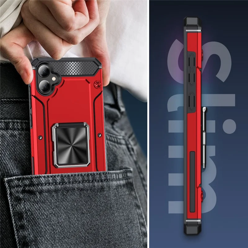 Bulk Purchasing For Samsung Galaxy A05 4G Case Ring Holder Kickstand TPU+PC Hybrid Phone Cover - Red