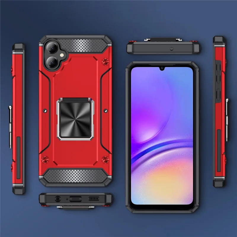 Bulk Purchasing For Samsung Galaxy A05 4G Case Ring Holder Kickstand TPU+PC Hybrid Phone Cover - Red
