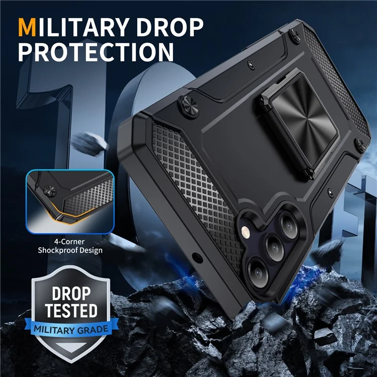 Bulk Buy Für Samsung Galaxy A15 4G / A15 5G Hülle Militärische Grad Anti-Drop TPU+PC Telefonschale - Schwarz