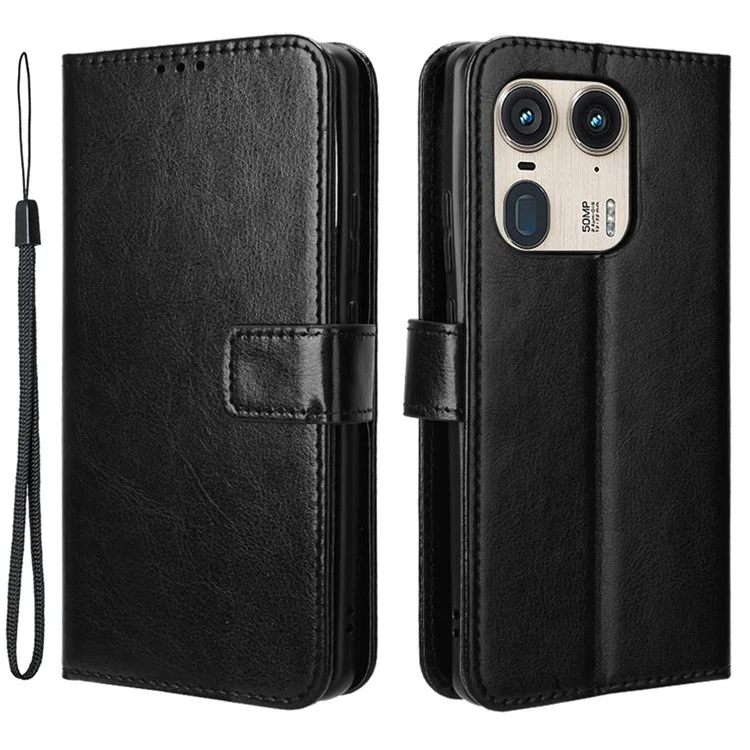 Für Motorola Edge 50 Ultra 5G / Moto X50 Ultra 5G Folie-Lederhülle Crazy Horse Textur Handyhülle - Schwarz