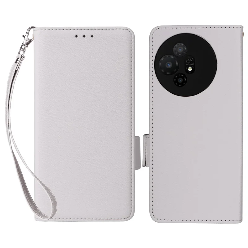 Para TCL 50 XL 5G Funda de Cuero Textura de Litchi Soporte de Tarjeta Plegable Funda de Teléfono - Blanco