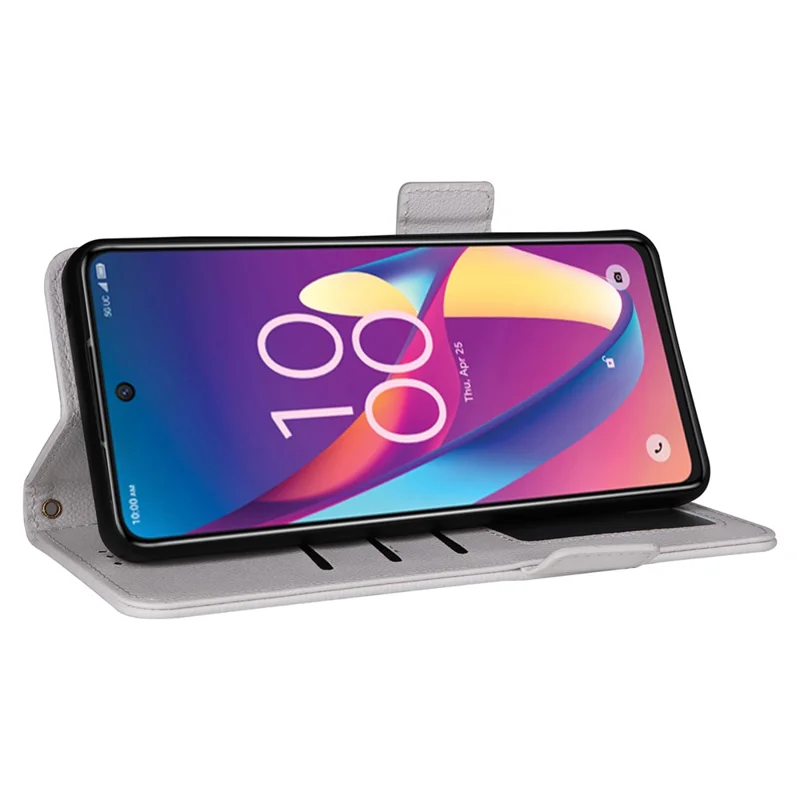 Para TCL 50 XL 5G Funda de Cuero Textura de Litchi Soporte de Tarjeta Plegable Funda de Teléfono - Blanco