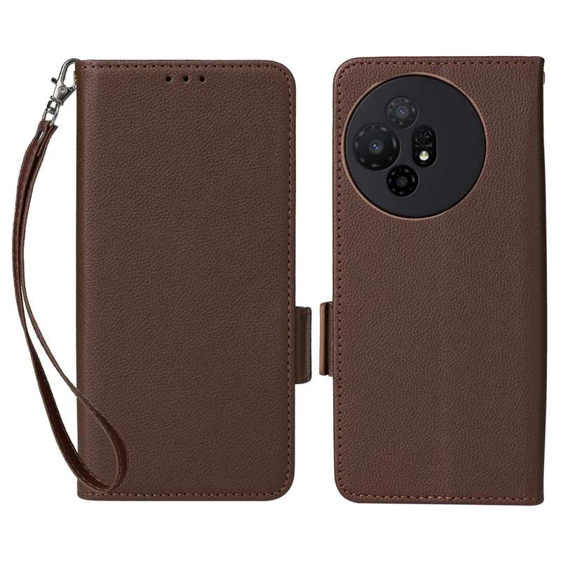 For TCL 50 XL 5G Case with Wrist Strap Litchi Texture PU Leather Wallet Phone Cover - Brown