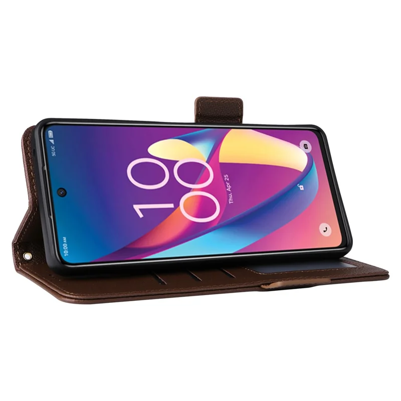 For TCL 50 XL 5G Case with Wrist Strap Litchi Texture PU Leather Wallet Phone Cover - Brown