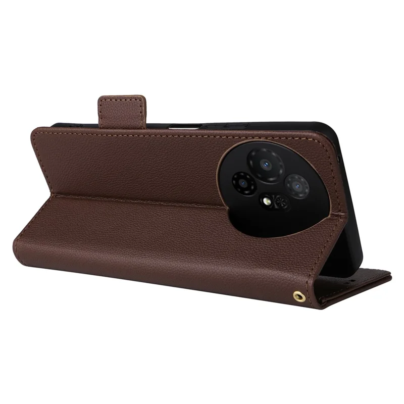 For TCL 50 XL 5G Case with Wrist Strap Litchi Texture PU Leather Wallet Phone Cover - Brown