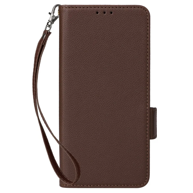 For TCL 50 XL 5G Case with Wrist Strap Litchi Texture PU Leather Wallet Phone Cover - Brown