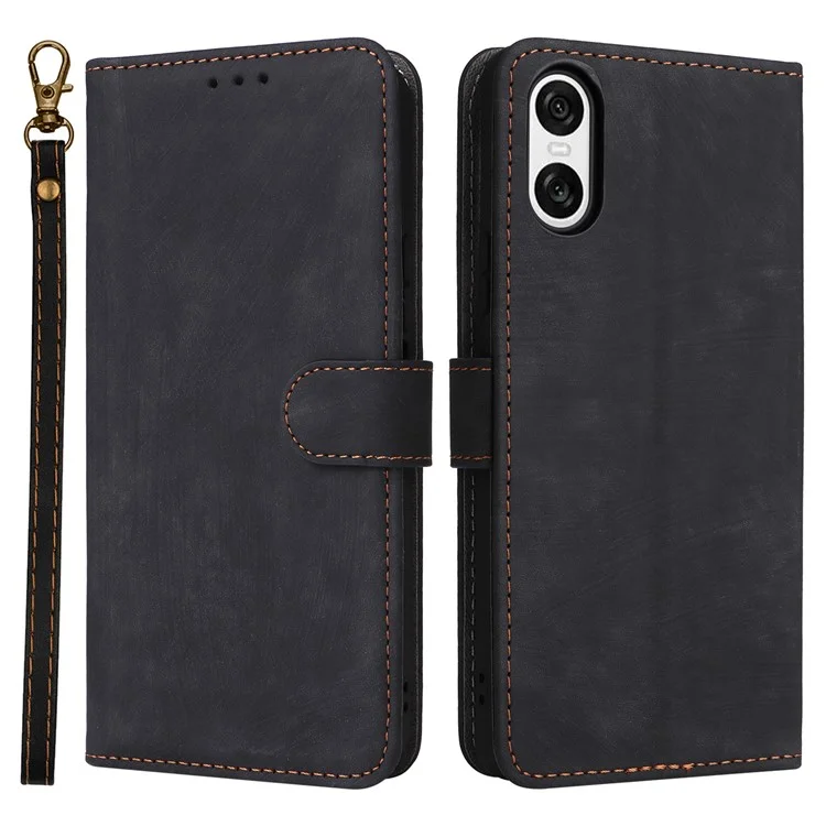 For Sony Xperia 10 VI Case PU Leather Stand Cover with RFID Blocking Wallet - Black
