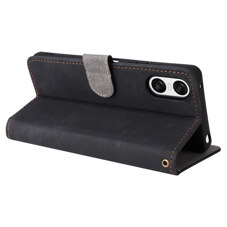 For Sony Xperia 10 VI Case PU Leather Stand Cover with RFID Blocking Wallet - Black