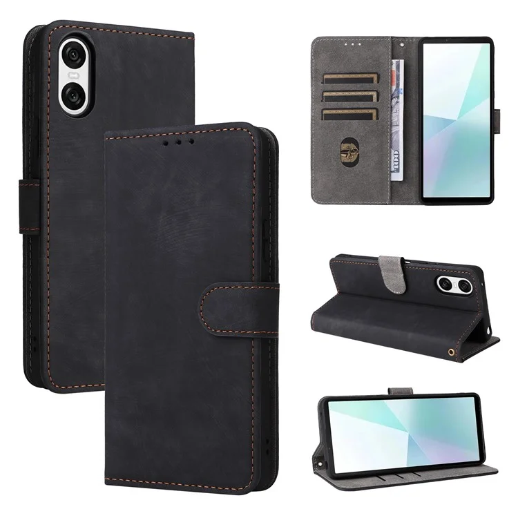 For Sony Xperia 10 VI Case PU Leather Stand Cover with RFID Blocking Wallet - Black