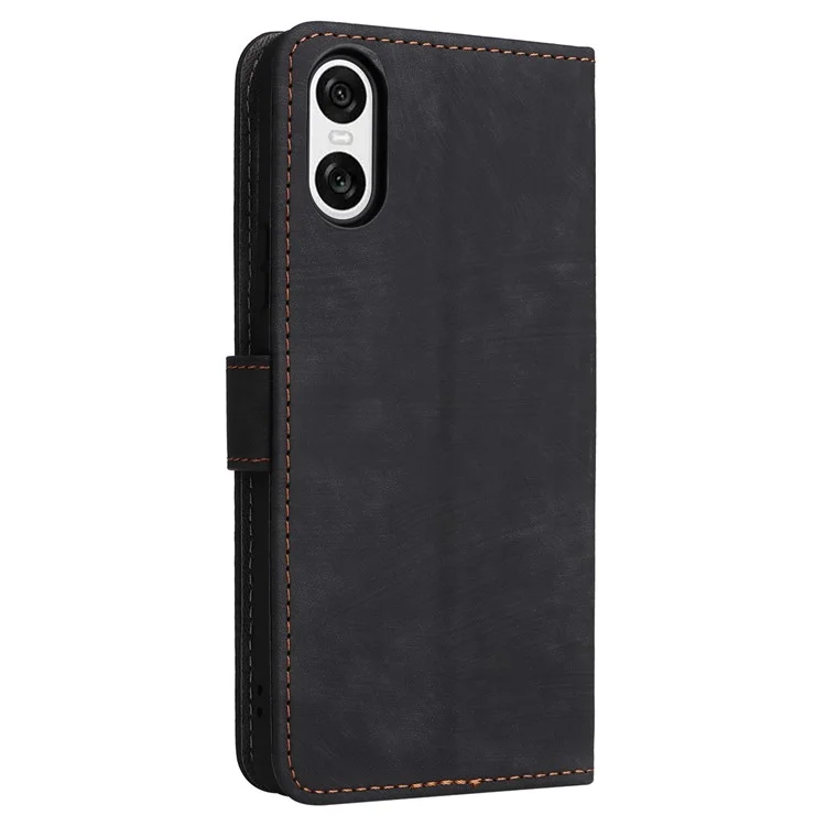 For Sony Xperia 10 VI Case PU Leather Stand Cover with RFID Blocking Wallet - Black