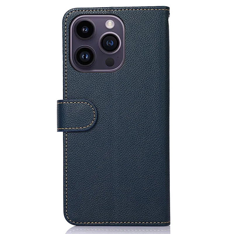 KHAZNEH Pour iPhone 16 Pro Case RFID Blocking Leather Litchi Texture Phone Cover - Bleu