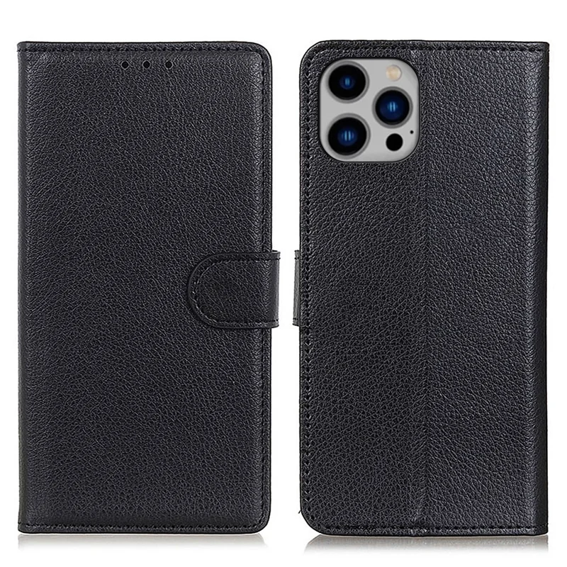 Para iPhone 16 Pro Max Case Wallet PU Leather Phone Cover Litchi Texture - Black