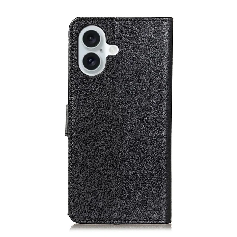 Per iPhone 16 Case PU Leather Wallet Stand Litchi Texture Phone Cover - Nero
