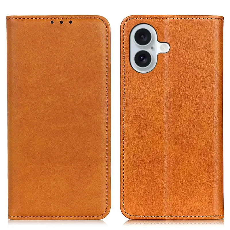 For iPhone 16 Plus Case Wallet Stand Split Leather Phone Cover Auto Magnetic Closed - Brown