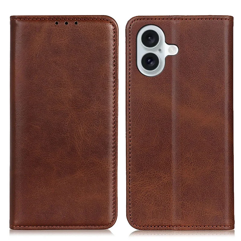 For iPhone 16 Plus Case Wallet Stand Split Leather Phone Cover Auto Magnetic Closed - Coffee