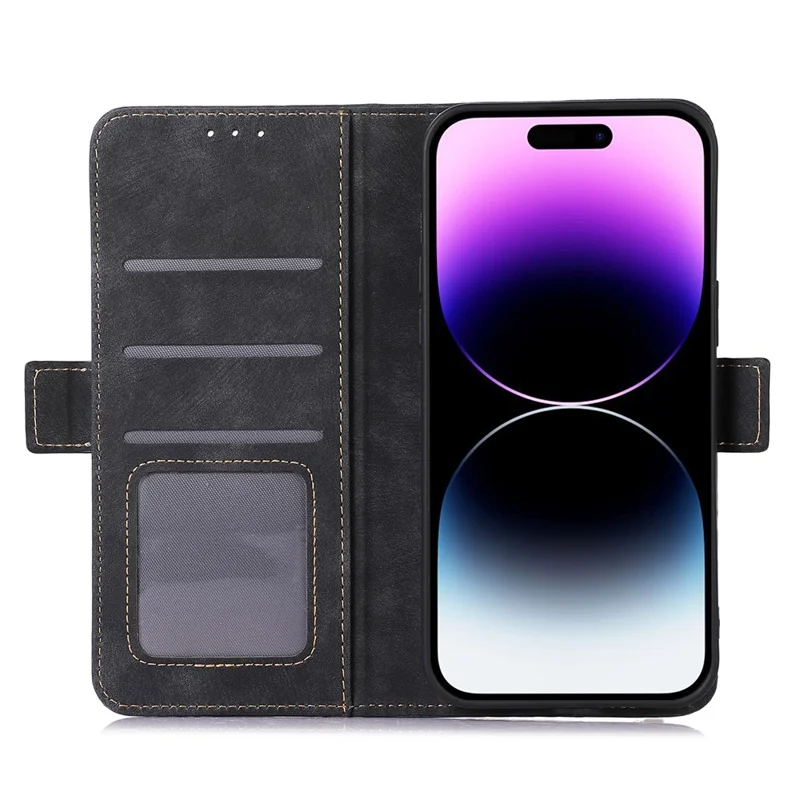 ABEEL For iPhone 16 Pro Max Case PU Leather Stand Retro Phone Cover with Card Slots - Black