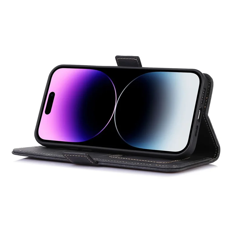 ABEEL For iPhone 16 Pro Max Case PU Leather Stand Retro Phone Cover with Card Slots - Black